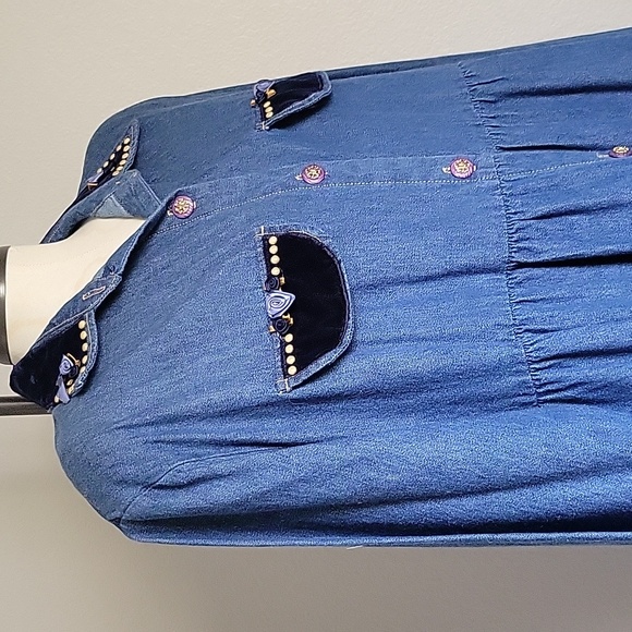 Miss & MRS Vintage Embellished Details Denim Cowgirl Retro Western Dress - Picture 8 of 9